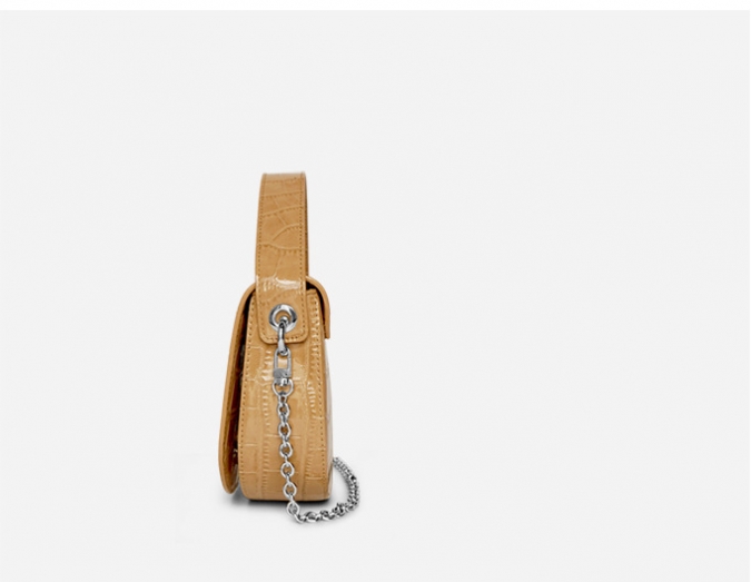 Retro Simple Crocodile Pattern PU Leather Chain Small Cross Body Saddle Lady Bag 
