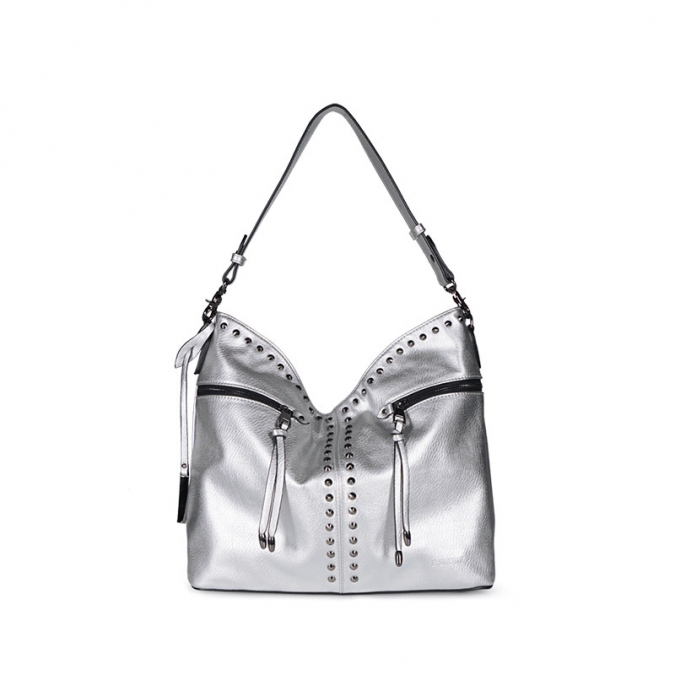 Metallic silver colour PU leather hobo handbags