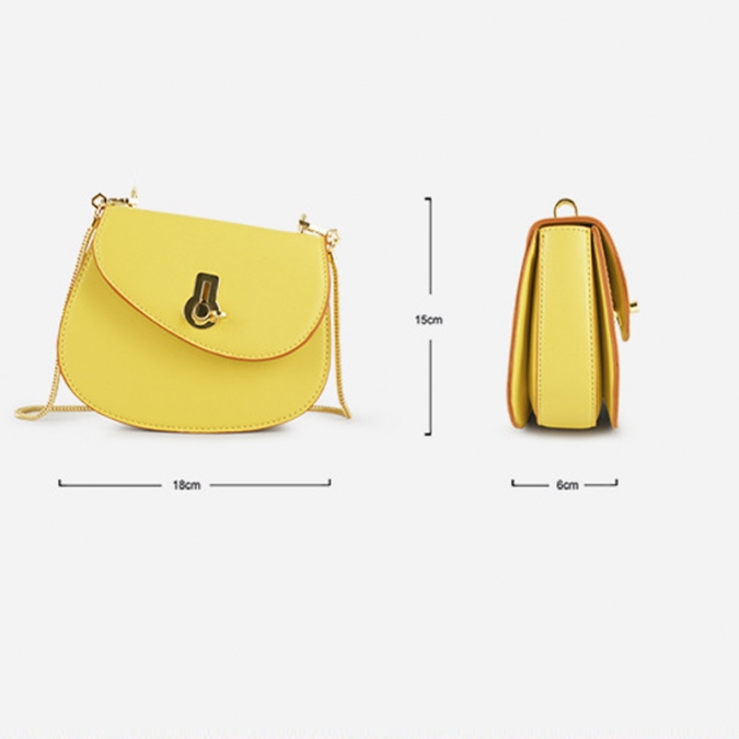 china pu leather bag factory half moon shaped yellow crossbody bag with chain strap 