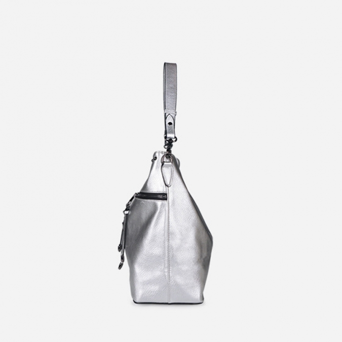 Designer hobo purses Metallic silver colour PU leather hobo handbags 