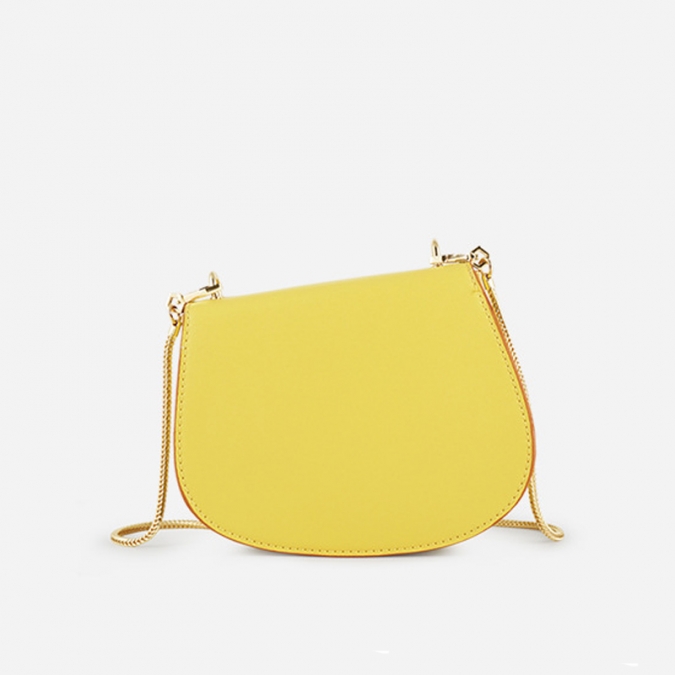 china pu leather bag factory half moon shaped yellow crossbody bag with chain strap 