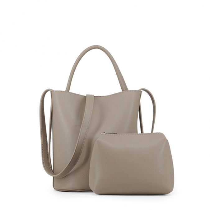 simple design grey colour 2 pcs handags set tote with pouch 