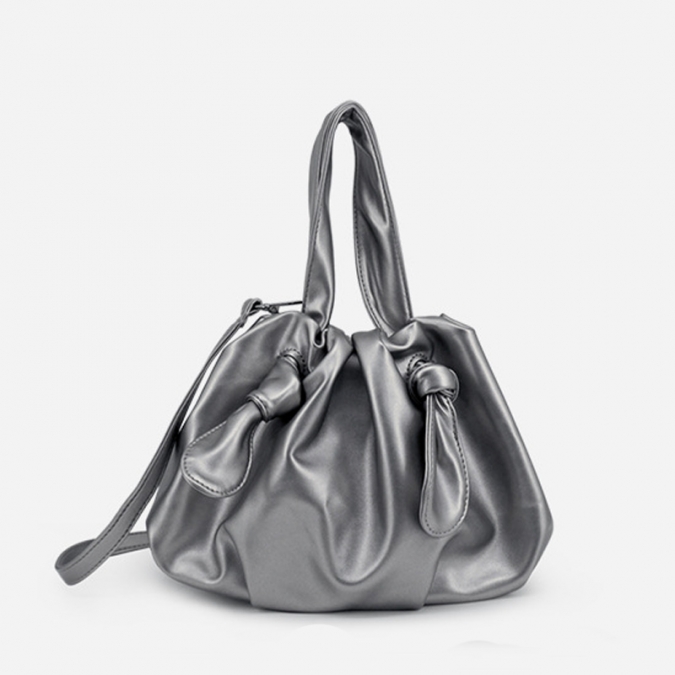 soft maroon colour vegan leather string bucket handbag 