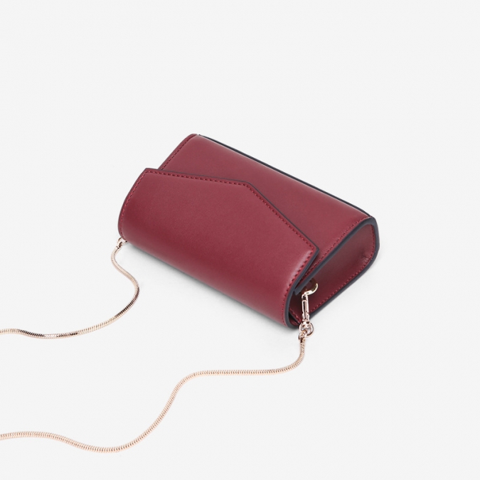 Simple design maroon pu leather flap bag purse with chain 
