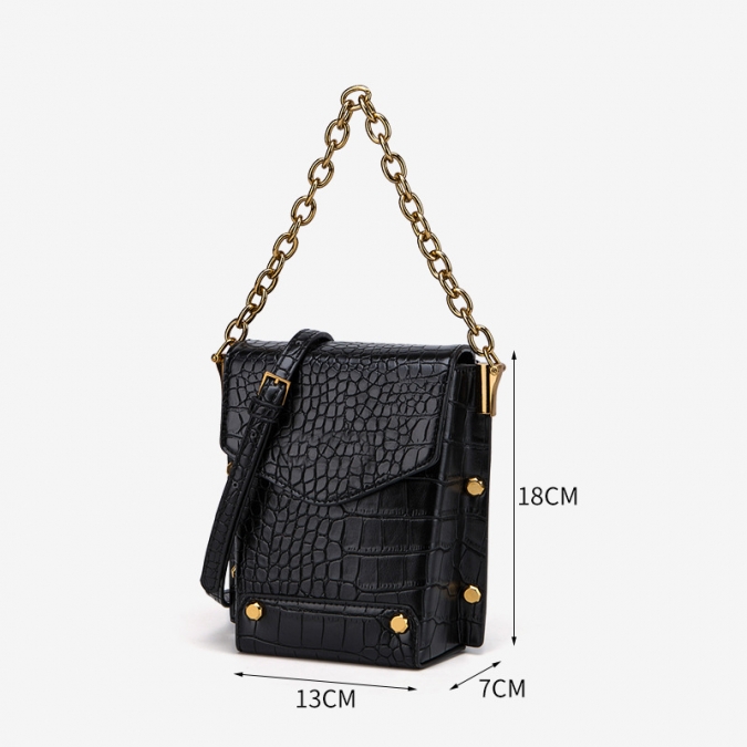Wholesale PU leather crocodile black sling bag for women 