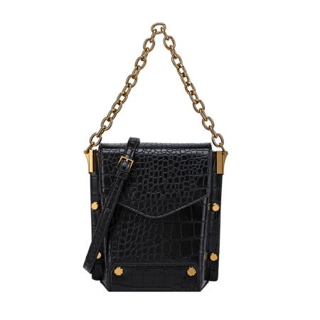PU leather crocodile black sling bag for women