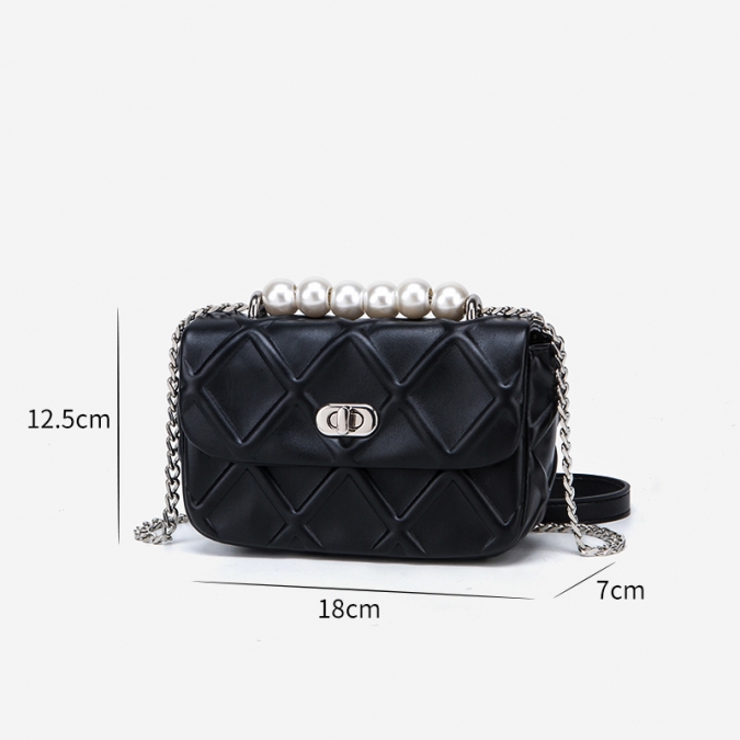 Black pu leather diamond quilted crossbody handbags with chain 