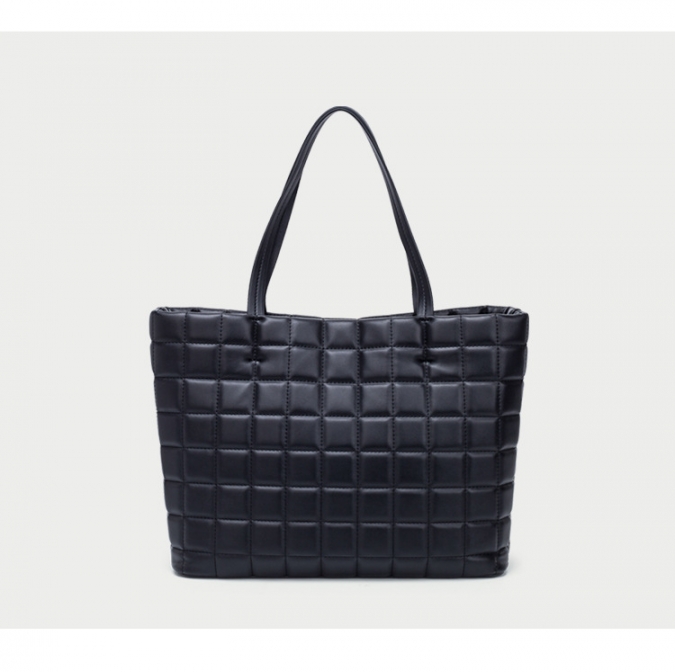 Quilted Black PU Leather Large Custom Tote Bag 